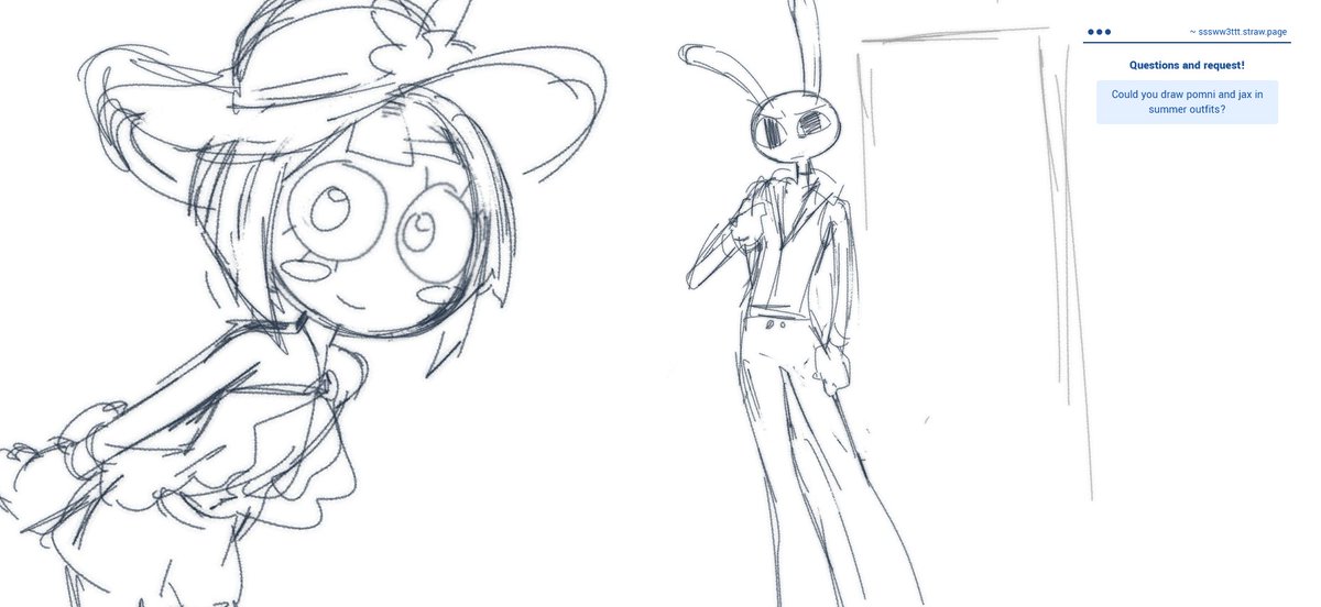 SsSw33tt's tweet photo. "Could you draw pomni and jax in summer outfits?" -> ok thats the canon of jax summer oufit /J (i make a original desing ig...)

https://t.co/c7qNZHl9OK https://t.co/pj1tnuMD6T