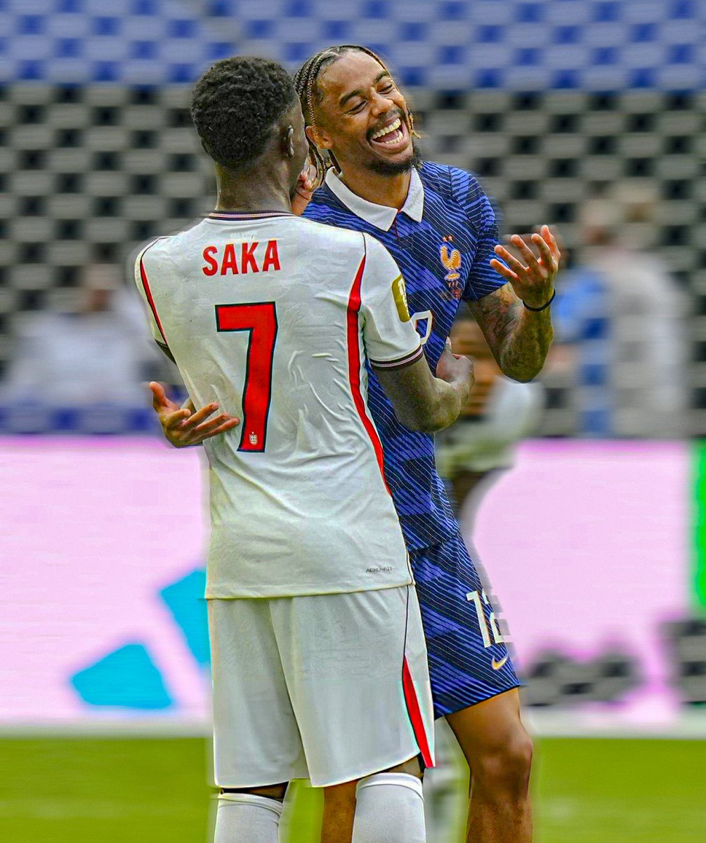 now_arsenaI's tweet photo. Bukayo Saka and Bradley Barcola after the game between England and France last night.

Agent Bukayo… 👀 https://t.co/xvJaA5u1vi