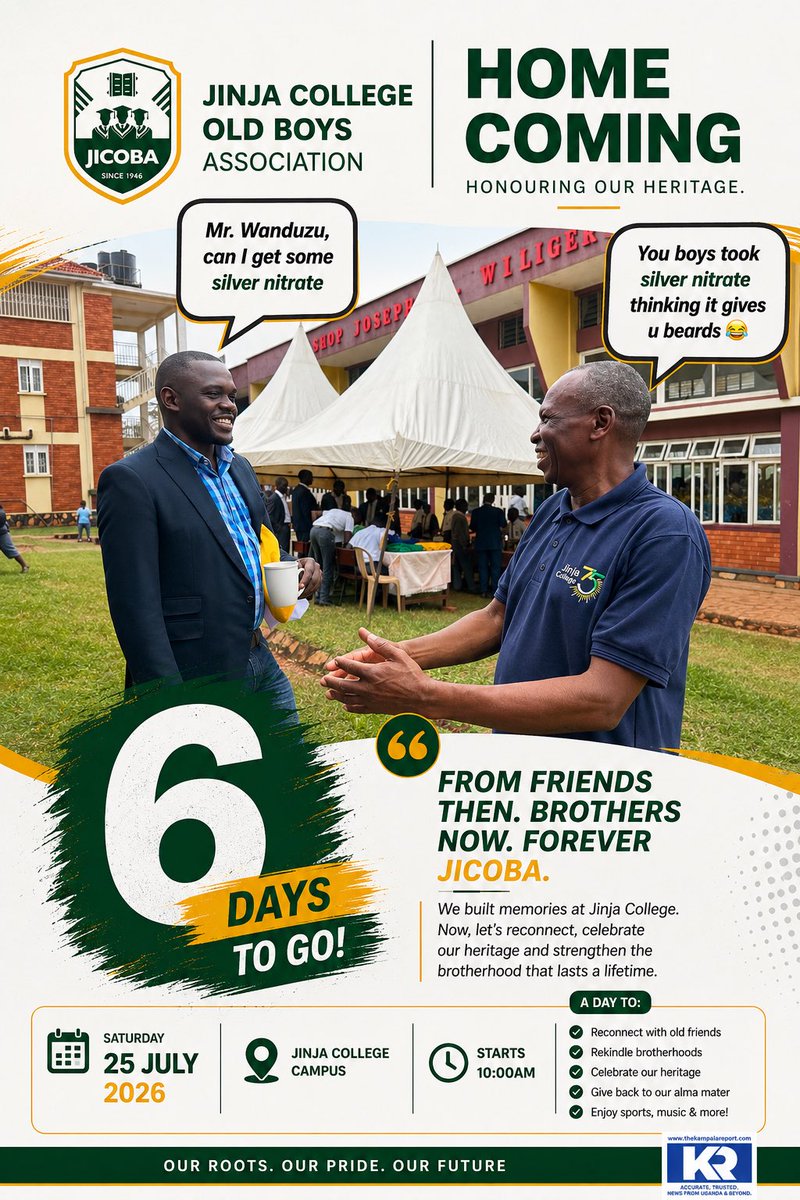 thejicoba's tweet photo. Come Saturday 25th July…all roads lead to Jinja college and let’s have those memories brought back to life. #Homecoming https://t.co/PPbJxdimQt