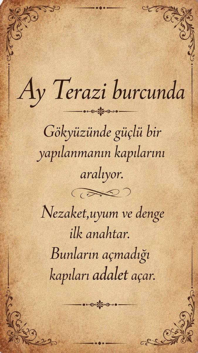 mineolmez_'s tweet photo. Ay Terazi burcunda ve günün ilk saatlerinden itibaren Neptün ,Jupiter,Uranüs ve Pluton ile çok kuvvetli açılar yapacak.
Hayaller kurduğunuz,bu hayaller gerçek olsun diye uyumlu olmaya çalıştığınız, ne kadar sevgi verseniz de,fedakarlık yapsanız da sonuç alamadığınız bir yerde misiniz? Emeklerinizin sonucu bir narsistle ,bir bencille mücadeleye mi dönüştü ? Yaptığınız güzelliklerle umduğunuz güzel karşılıkla,bulduğunuz tam tersi şeyler mi oldu? İşte fırsat:
ARTIK KABUL GÖRMEK İÇİN UYUMLU OLMAK ZORUNDA OLDUĞUN FİKRİNDEN KURTUL.
Kendinden ödün vermenin seni eksilttiğini gör.
Zekanın çoğunu saklıyorsun. Sen de her şeyi biliyorsun ama ortam benim yüzümden bozulmasın,emeklerim boşa gitmesin diye susuyorsun. Peki bu kendini ezdirmek,yok etmek olmuyor mu? Gerçekten buna değer mi?
Şimdi sana fırsat: Düşündüklerinden çok daha zeki olduğunu,her şeyin farkında olduğunu göster onlara. Pluton ağrıyan kalbine güç veriyor,Neptün seni acımasızca düş kırıklığına uyandırıyor,Uranüs,her şeyi değiştirebilirsin,özgürleşebilirsin diyor ve Jupiter şansın seninle birlikte olduğunu fısıldıyor. Gökyüzü senden aptalca gemileri yakmanı bekleyen bir enerji yaymıyor,sana diyor ki:
ADALET TERAZİSİNE KOY BAKALIM;
Kendine ettiğin haksızlıklar,omurgasız bir duruş da adaleti şaşırtmak değil mi? Kurban rolünde olmayı iyilik sanmaktan,kendini de başkalarını da kandırmaktan vazgeç diyor. Kusura bakma ama; NAZİK NAZİK İLERLEYİNCE,OMURGANIN KAYMASI KAMUFLE OLMAZ. NEZAKET KİSVESİ ALTINDA SUNULAN ŞEYLER ÇOĞU ZAMAN MERTLİKTEN VE CESARETTEN UZAK ,KURBAN ROLÜNDEN BESLENEN ZAYIF BİR TAVIRDIR. Güçlü insanlar,yalan yanlış insanları idare edip sonra ağlamazlar. Kendine ihanet etme! Hayatının mimarı ol,özgür,güçlü ve özgüvenli bir tavırla hayatını yeniden inşaa et!