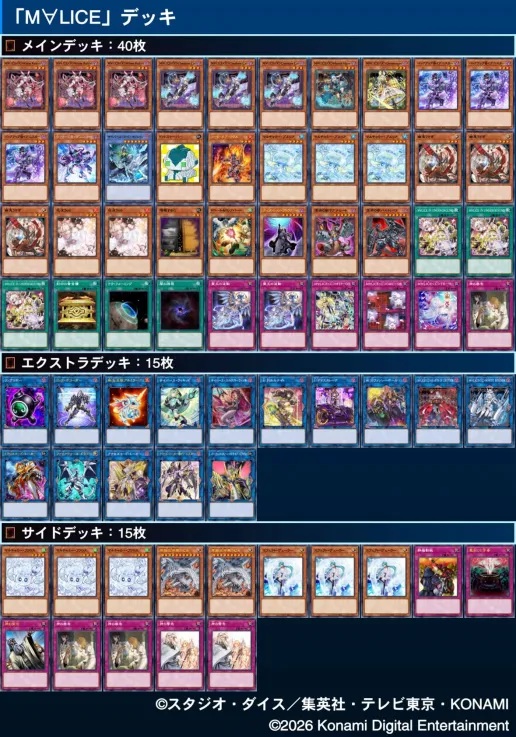 YuGiOh_OCG_INFO's tweet photo. ＼　＼　\\　 //　／　／

🗾#遊戯王OCG日本選手権2026【個人戦】

上位4選手のデッキレシピをご紹介‼️

🏆優勝
コバヤシ リョウヘイ選手
「トゥーン」デッキ
https://t.co/Zk7buaB0Tc 

準優勝
エノキゾノ セイゴ選手
「トゥーン」＋「トライブリゲード」デッキ
https://t.co/LD6dMuOZT2 

3位
サイトウ ヨシキ選手
「トゥーン」デッキ
https://t.co/BrYt4uJKml 

シバタ ユウキ選手
「M∀LICE」デッキ
https://t.co/WOXUs8g6NE 

🎦配信のアーカイブ
https://t.co/6jsBHfynAi

／　／　//　 \\　＼　＼