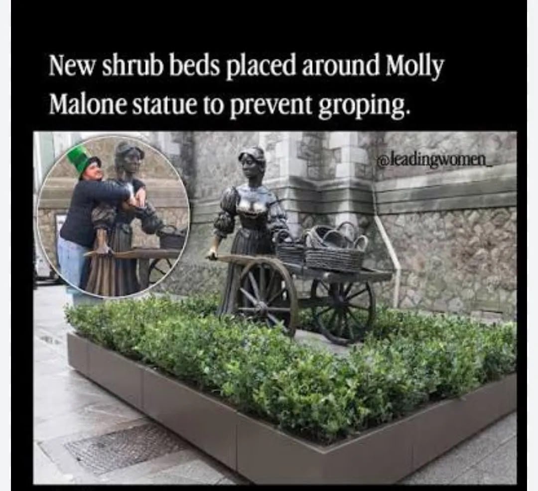 groldrush's tweet photo. @yankeedraft That's why they planted a little hedge around her. They really had to protect a frigging STATUE from being fondled! https://t.co/OryjFSmQpF
