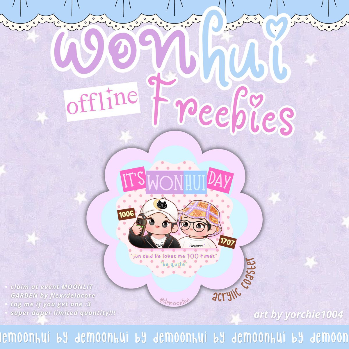 demoonhui's tweet photo. ⋆🐾° wonhui day freebies ⋆🐾°

ฅ #WONHUI freebies by @demoonhui ฅ

⌗ you'll get 1 coaster ⋆☕︎˖

⌗ claim at:
MOONLIT GARDEN EVENT by @flexrdelacore

see ya! :3 💜💙 https://t.co/XqXFHSDSyf