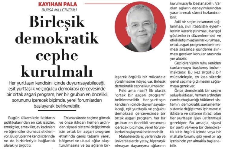 KAYIHANPALA's tweet photo. Önce iktidarı ardından siyasal sistemi değiştirmek için ortak bir asgari program etrafında geniş tabanlı yerel, bölgesel ve ulusal ağlar oluşturulmasına ve bu ağların birleşerek örgütlü bir mücadele yürütmesine ihtiyaç var. Birleşik demokratik cephe kurulmalıdır! @birgun_pazar https://t.co/4GyHw9pR0p