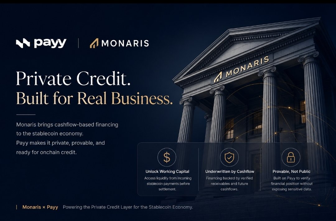 mahabir_gope's tweet photo. Payments moving onchain is only part of the story.
The next step is giving businesses access to capital based on the cashflows they've already earned without exposing sensitive financial data.
That's what makes @monaris_fi and @payy_link an interesting combination.
#Monaris https://t.co/aPSeJwf1Zj