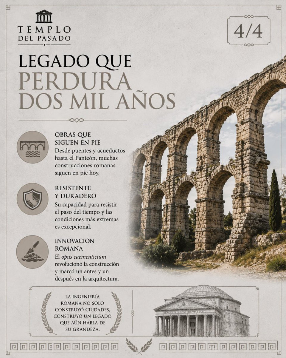 templodelpasado's tweet photo. 🏛 ¿Cómo lograron los romanos construir monumentos que siguen en pie dos mil años después? 🏗🪨⏳

Una de las respuestas está en un material que revolucionó la ingeniería antigua: el «opus caementicium», conocido hoy como hormigón romano.

A diferencia del hormigón moderno, no se vertía, sino que se colocaba en capas de mortero de cal, piedras, fragmentos de ladrillo y, cuando era posible, ceniza volcánica o puzolana. Esta combinación permitió levantar edificios más rápido, abaratar costes y crear formas arquitectónicas hasta entonces imposibles.

Gracias a este material pudieron construirse enormes cúpulas, bóvedas, puentes, puertos, acueductos y anfiteatros. Obras como el Panteón de Roma siguen asombrando por sus dimensiones y su extraordinario estado de conservación.

Durante mucho tiempo se pensó que el secreto de su resistencia residía únicamente en la puzolana. Sin embargo, investigaciones recientes han demostrado que los romanos utilizaban también cal viva en el proceso de fabricación. Al entrar en contacto con el agua cuando aparecía una grieta, esta liberaba calcio que cristalizaba y sellaba parcialmente las fracturas, otorgando al material una sorprendente capacidad de «autorreparación».

Además de su resistencia, el «opus caementicium» soportaba muy bien ambientes marinos y sísmicos, lo que explica que numerosos puertos, diques y construcciones costeras hayan sobrevivido durante siglos donde muchos hormigones modernos muestran un deterioro mucho más rápido.

Más que un simple material de construcción, el hormigón romano fue una de las grandes innovaciones tecnológicas de la Antigüedad. Sin él, buena parte de las obras que hoy identificamos con Roma jamás habría existido.

🏛⚒️🌋🧱 La grandeza del Imperio romano no solo se apoyó en sus ejércitos o sus leyes. También descansó sobre una revolución silenciosa en la forma de construir.

¿Crees que la ingeniería moderna todavía puede aprender algo de los constructores romanos?

#Historia #RomaAntigua #IngenieríaRomana #Arqueología #templodelpasado