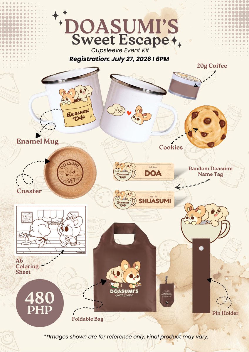 Dokkkeey's tweet photo. DOASUMI'S SWEET ESCAPE: KYEOMSHU CUPSLEEVE EVENT ☕️

A little sweetness, a little warmth, and a whole lot of KyeomShu love. 💛✨

🍪 Event Kit: ₱480
🏷️ Registration Date: July 27, 2026 | 6pm until slots are available 

🎁 Every registered participant receives exclusive event inclusions plus Lucky Number Registration Gifts for extra excitement!

We can't wait to share this sweet escape with you.
Get your slot and make unforgettable memories with us! 🎉