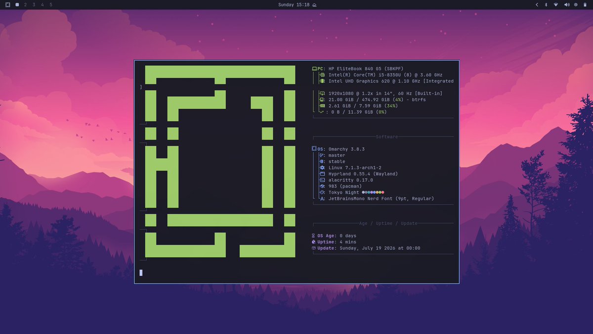 Dev_Garg1's tweet photo. Installed @OmarchyLinux today. Already loving it 😍. 
What should i do next in this ? https://t.co/f4UWgBOWsI