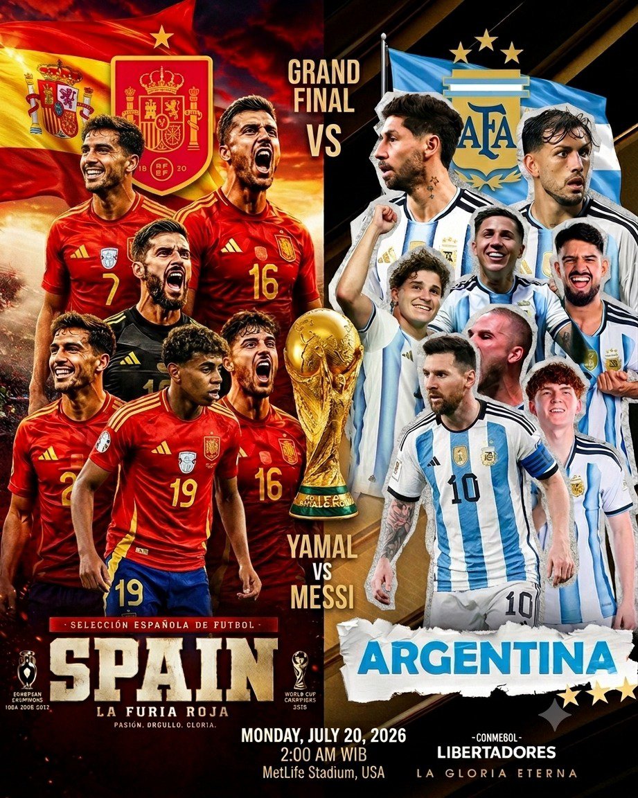 asrinwidodo13's tweet photo. GRAND FINAL FIFA WORLD CUP 2026 🏆 
SPANYOL vs ARGENTINA
#FIFA
#SPAIN
#ARGENTINA
#WORLDCUP2026 https://t.co/ElKogd9egc