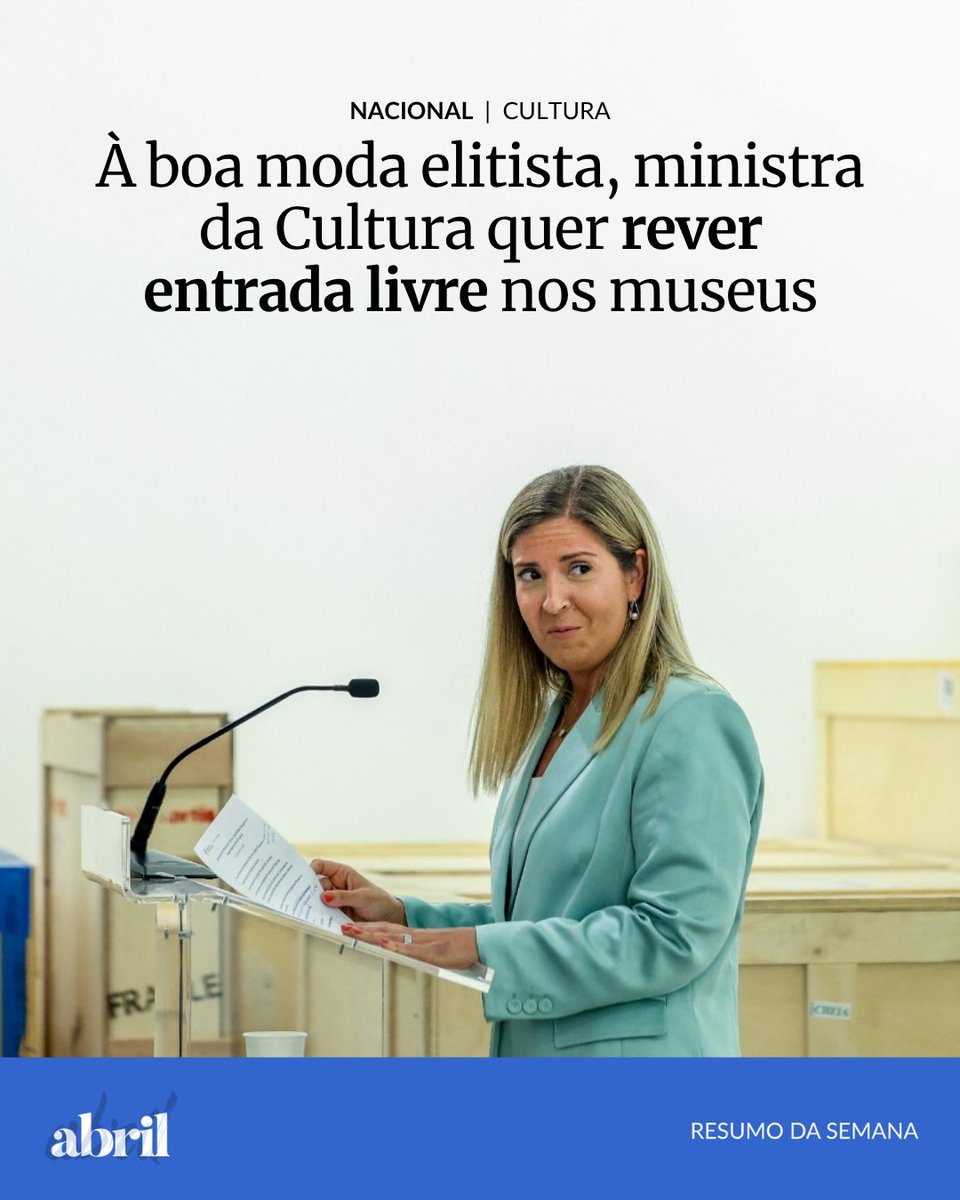 abrilabrilpt's tweet photo. À boa moda elitista, ministra da Cultura quer rever entrada livre nos museus
https://t.co/AN8NRAlaR8 https://t.co/qA1hz8t6p9