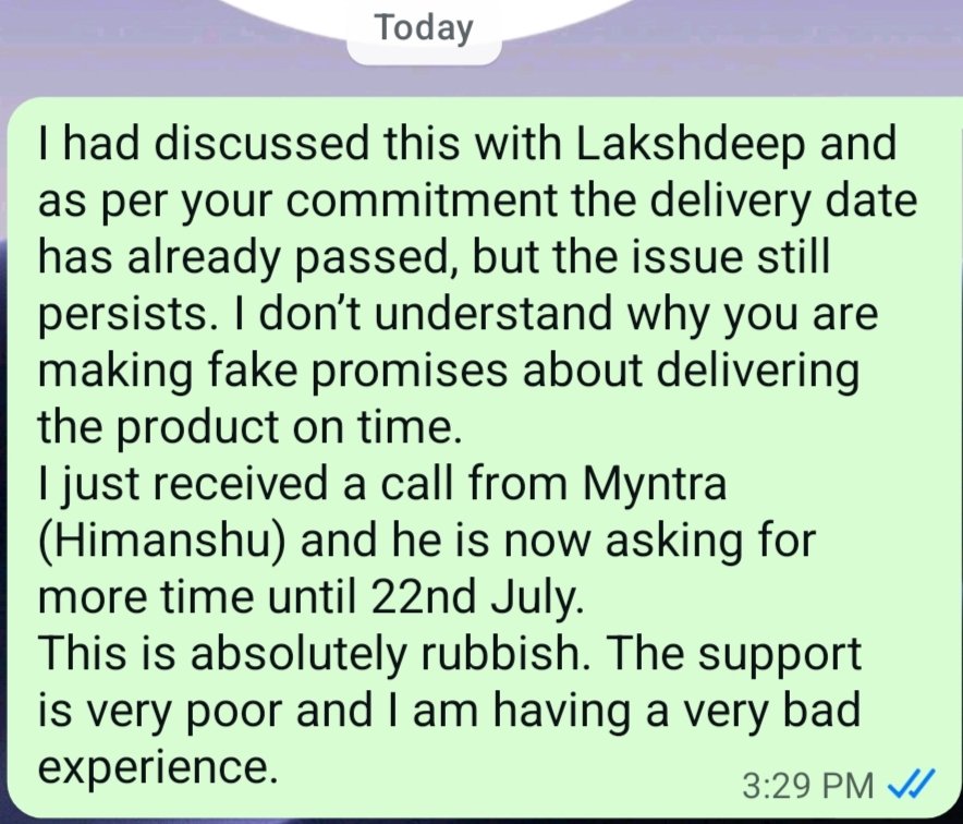 Harendr66101690's tweet photo. @MyntraSupport #Myntra #MyntraCustomerCare #MyntraDeliveryIssue #FakePromise #BadExperience #ConsumerRights #DelayInDelivery https://t.co/dzmcGhN9iR