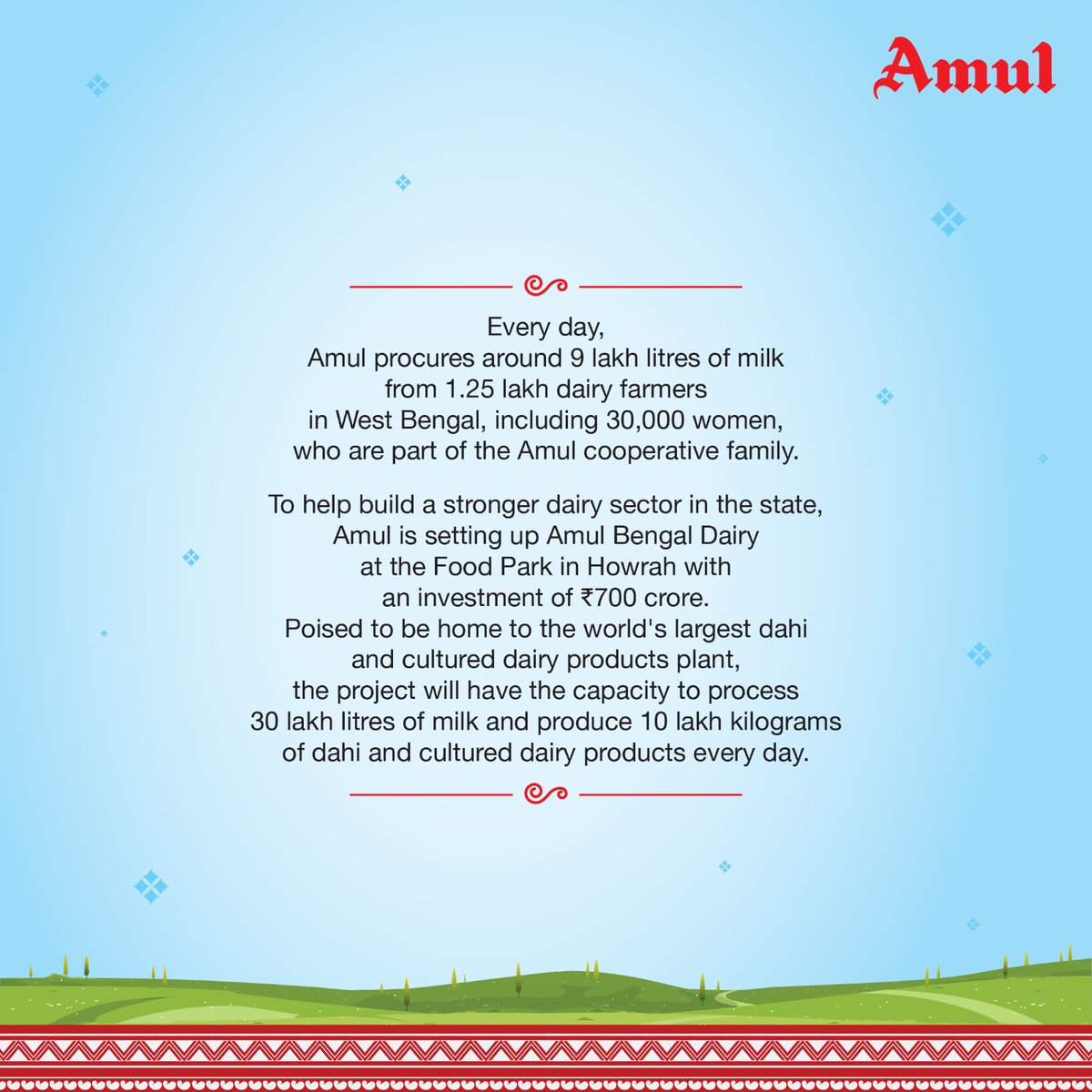 Omkarsh1nde's tweet photo. The world's largest curd and cultured dairy plant coming up in Howrah is a remarkable milestone. Looking forward to the positive impact it can create across Eastern India. #AmulBengalDairylaunch https://t.co/hdp4F7UlDB