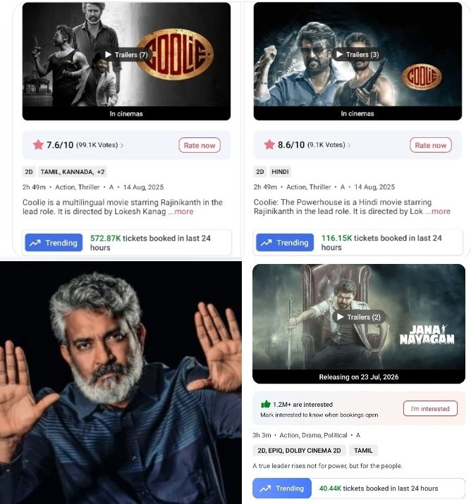 Sarath_Online_'s tweet photo. Farewell Actor Big Dream For Per -Sales  BMS Ticket Booking Status .

#Coolie        -  689K      24 Hours 
#JanaNayagan- 40.4k 24Hours https://t.co/3kRkhvgDUu
