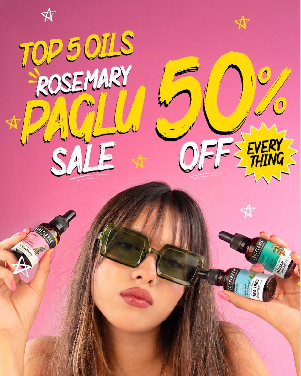 besoulflower's tweet photo. 🚨 What’s happening? Soulflower’s Top 5 Oils are now FLAT 50% OFF! From Rosemary to Tea Tree, your hair care favourites are waiting. Stock up before the sale ends! 🌿✨
#Soulflower #RosemaryOil #HairOil #HairCare #HairGrowth #HealthyHair #TeaTreeOil #ArganOil #CastorOil https://t.co/HQDyILAZON