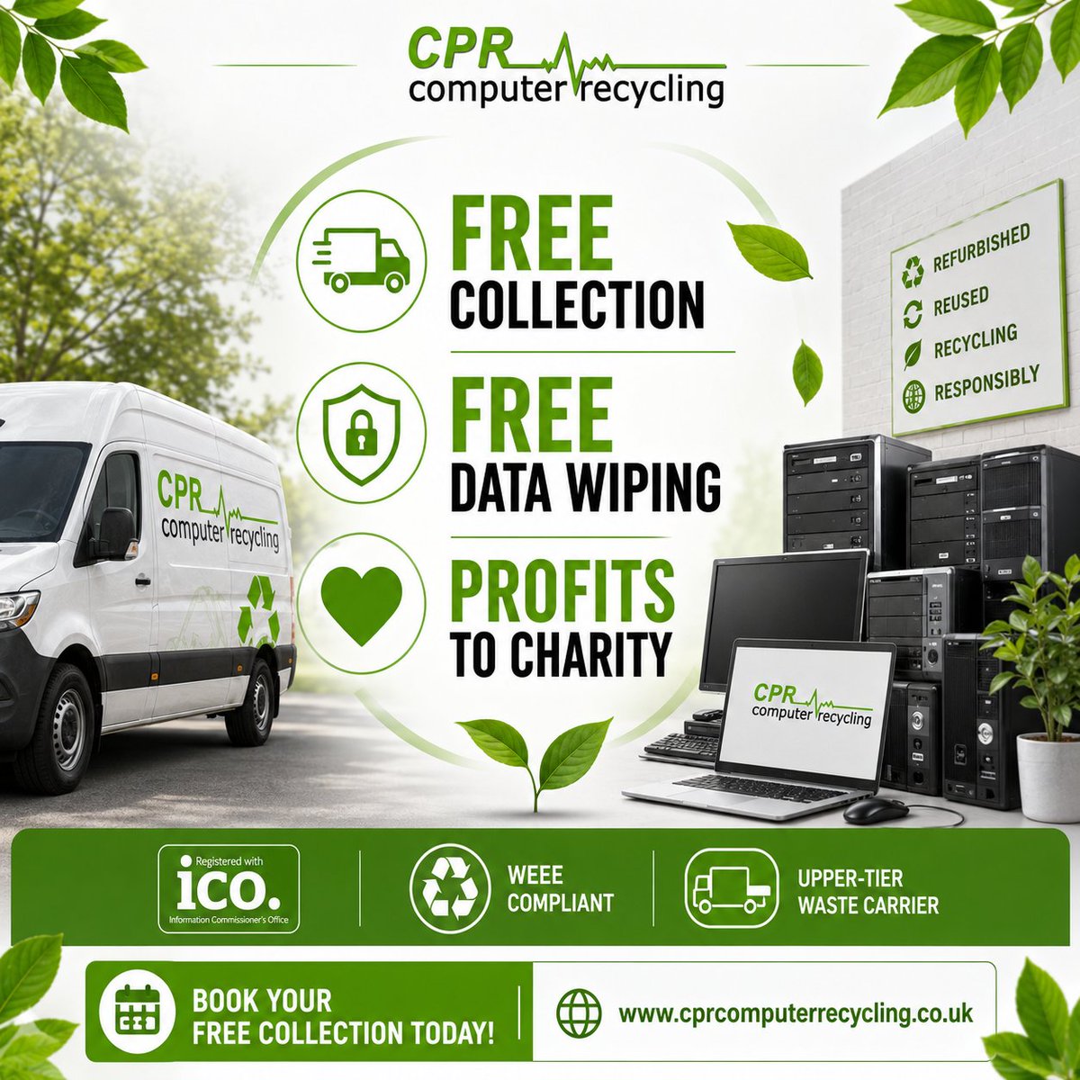 CPR_ITRecycling's tweet photo. 12 years of doing IT disposal the right way. Free collection. Free GDPR data wiping. Profits to
UK charity. That’s CPR Computer Recycling - right across the UK.🌏https://t.co/y4q4PSvbWq

#ComputerRecycling #ITRecycling #FreeCollection #GDPR #Sustainability #UKBusiness #Charity https://t.co/VdXQL0aHBa