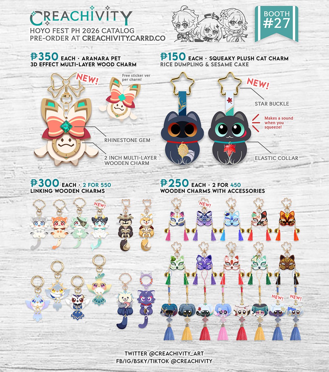 creachivity_art's tweet photo. HOYOFEST PH CATALOG PART 4:

🌟 Genshin, HSR, ZZZ
📕 Sticker sheets, Charms https://t.co/20cX2cHOkU