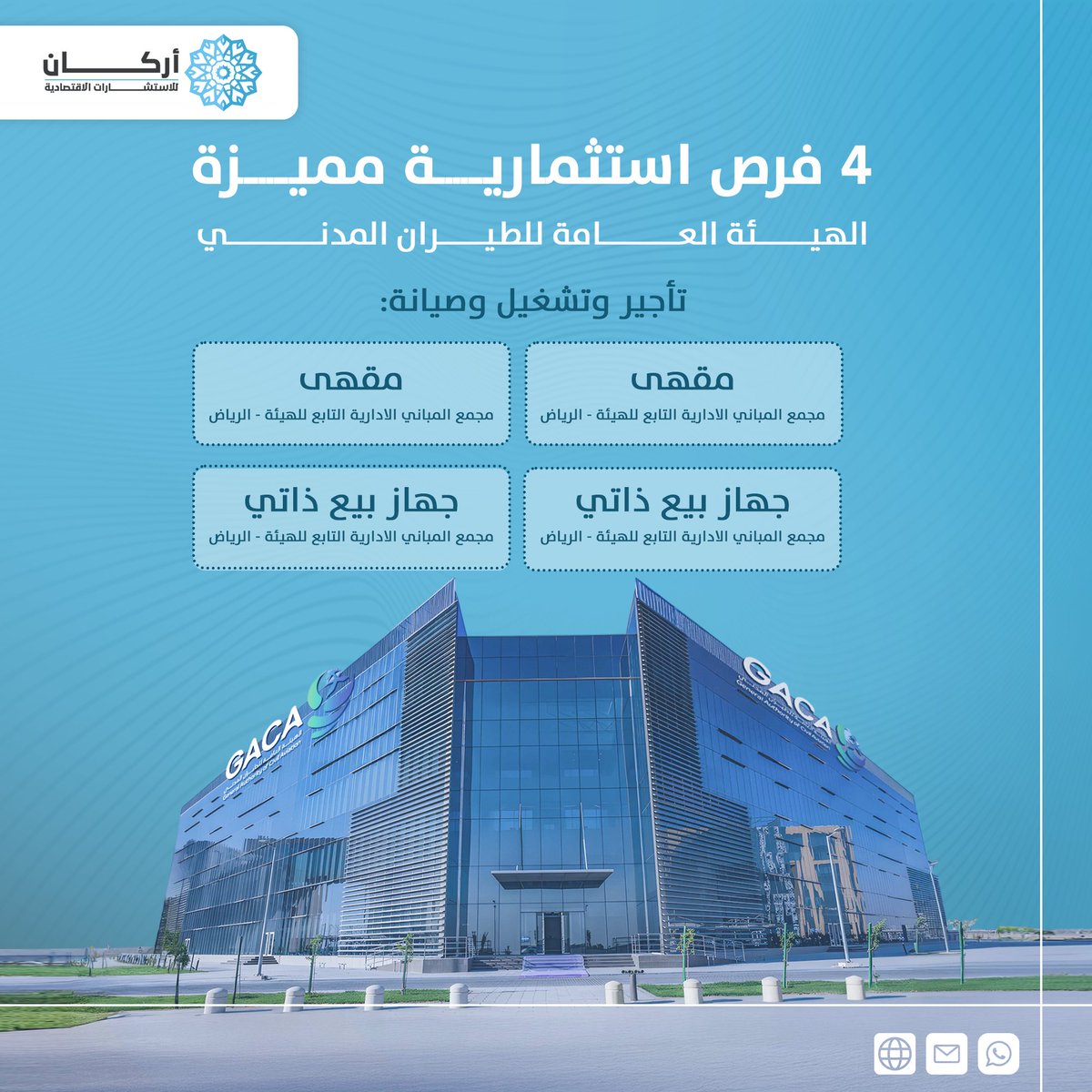 ArkanCompany1's tweet photo. الهيئة العامة للطيران المدني تطرح 4 فرص استثمارية
🎯احصل على تفاصيل هذه الفرص من خلال التواصل معنا عبر:
Mobile: +966595189606
الموقع الإلكتروني: https://t.co/qJrNI4vpYu
البريد الإلكتروني: info@arkkaan.com
#أركان
#فرص_استثمارية
#استثمار https://t.co/xAbr9gb7TX
