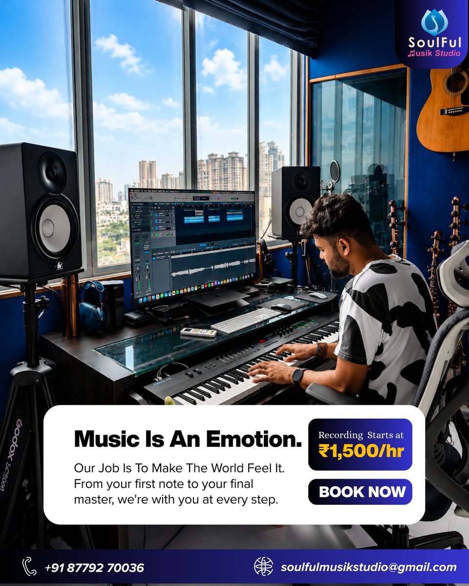 studio_soulful's tweet photo. 🎙️ Music Is An Emotion.
Our Job Is To Make The World Feel It.

✨ Recording Starts at ₹1,500/Hour
📅 Book Your Session Today.

#SoulFulMusikStudio #MusicProduction #RecordingStudio #StudioSession #MusicProducer #Singer #Musician #AudioEngineering #MixingAndMastering https://t.co/vm254TyYJB