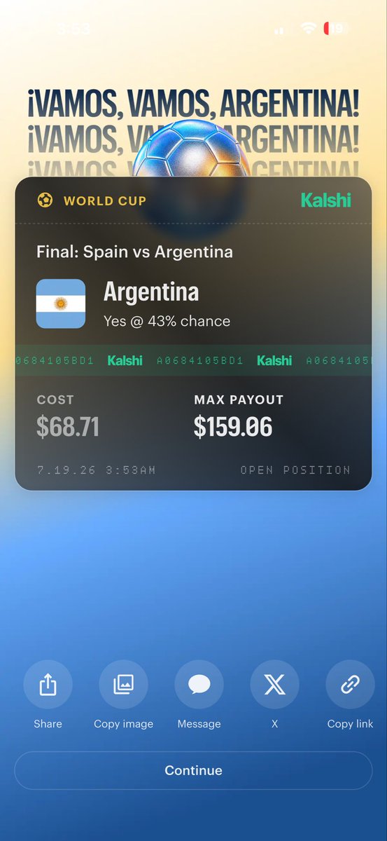 xxdinkles's tweet photo. I can’t sleep, I never use this app anyways had money on here since forever just put it all on Messi ⚽️ if I win I’ll buy some pizza maybe #messi #argentina #kalshi hopefully I sleep now :( https://t.co/seddduwn8d