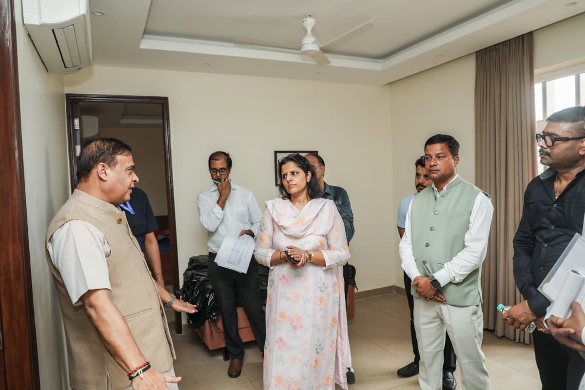 CMOfficeAssam's tweet photo. HCM Dr. @himantabiswa today inspected the site earmarked for the proposed Assam Cultural-cum-Convention Centre and Naamghar at Dwarka Sector 17 and reviewed the progress of the new Assam House at Dwarka Sector 13. HCM also inspected the plot for the redeveloped Assam Bhawan on Sardar Patel Marg, with the facilities set to be inaugurated on or before Durga Puja this year.