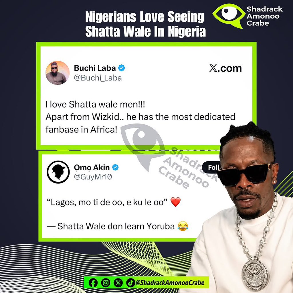 ShadrackAmonooC's tweet photo. Shatta Wale Got Massive Love In Nigeria 🇳🇬 ❤️‍🔥🤩 https://t.co/4zmhbMhImq