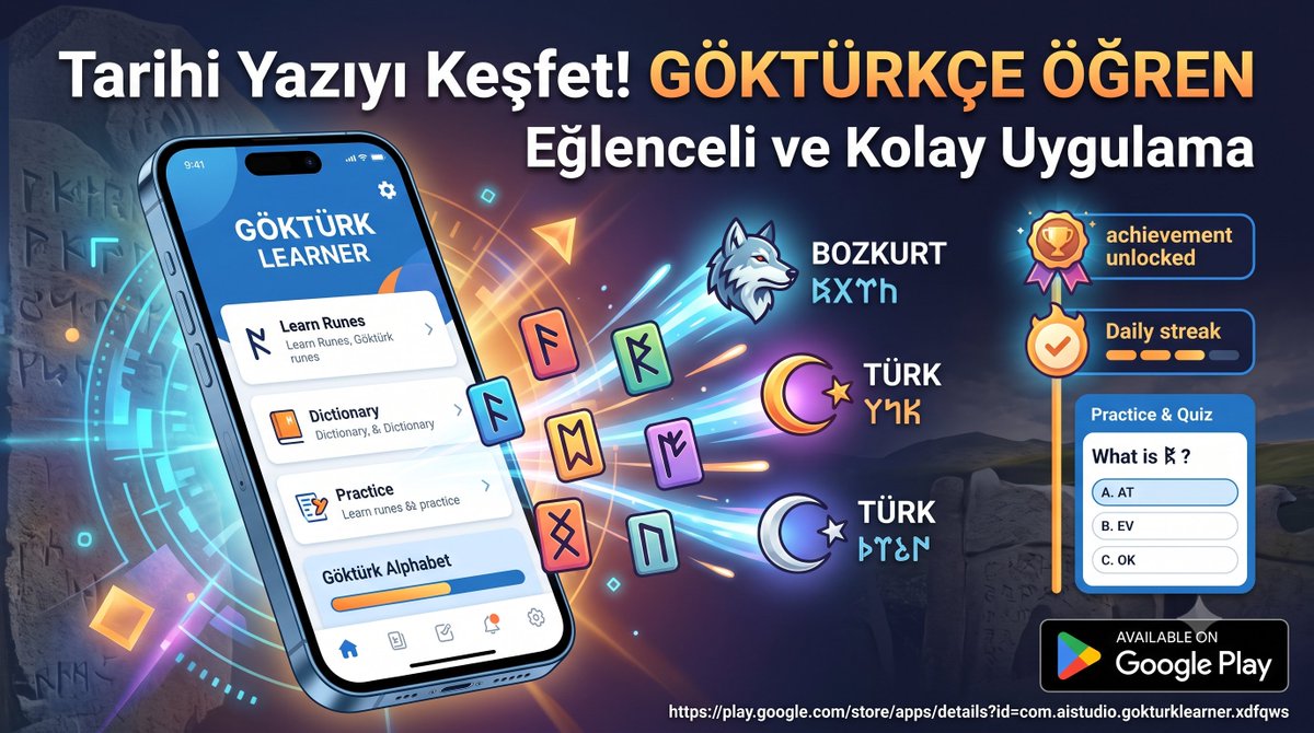 HaberlerimNeT's tweet photo. Göktürk Alfabesi öğrenme uygulaması.
Türk kardeşimize destek olalım beğeni ve yorum verelim.👇
https://t.co/iG6OQlwWWg

#SONDAKİKA #İnanılırGibiDeğil #sallandık #dgs2026 #DünyaFenerbahçelilerGünü https://t.co/eJrBBK0LmY