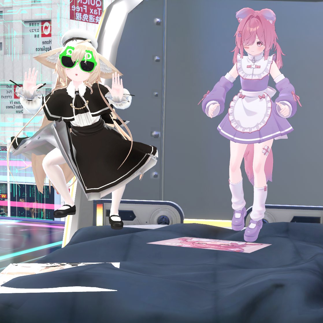 milk_1p's tweet photo. ベッドの上で飛び跳ねる2人の女性
#Vket #Renard3D https://t.co/gHUYoIIqEg