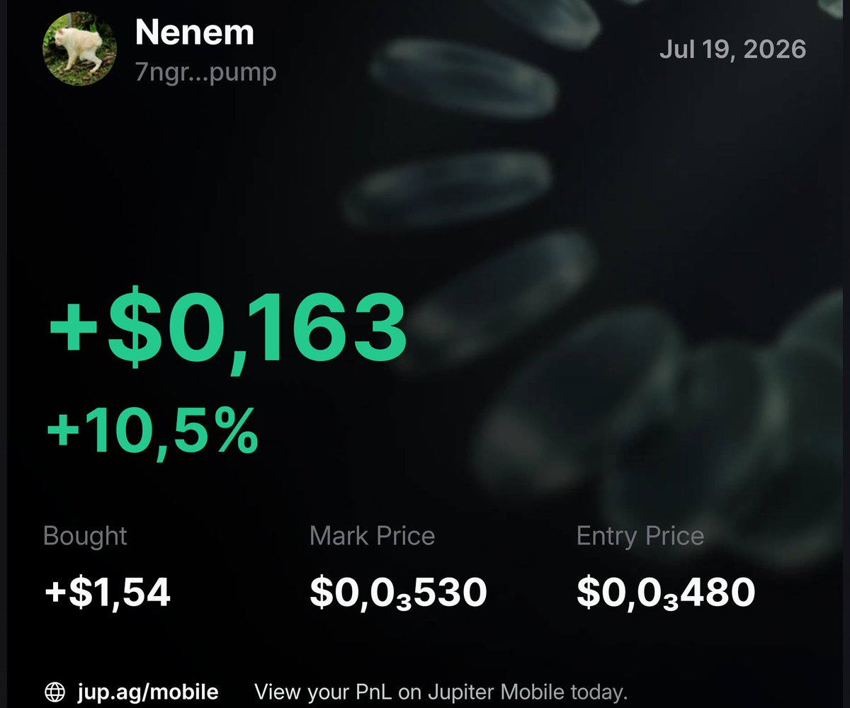 Vonyzy's tweet photo. $1 and a Dream $Nenem 
App @jup_wallet @JupiterExchange https://t.co/00oGw7gROF