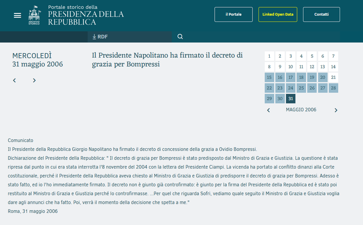 Willi_Shake_01's tweet photo. Napolitano firma la "grazia" ad Ovidio Bompressi attivista italiano, ex militante di Lotta Continua, condannato con sentenza definitiva passata in giudicato a 22 anni per l'omicidio del commissario Calabresi, grazia per motivi di salute.

Oggi 19 luglio 2026 è ancora vivo! https://t.co/ZIZEznKxo8