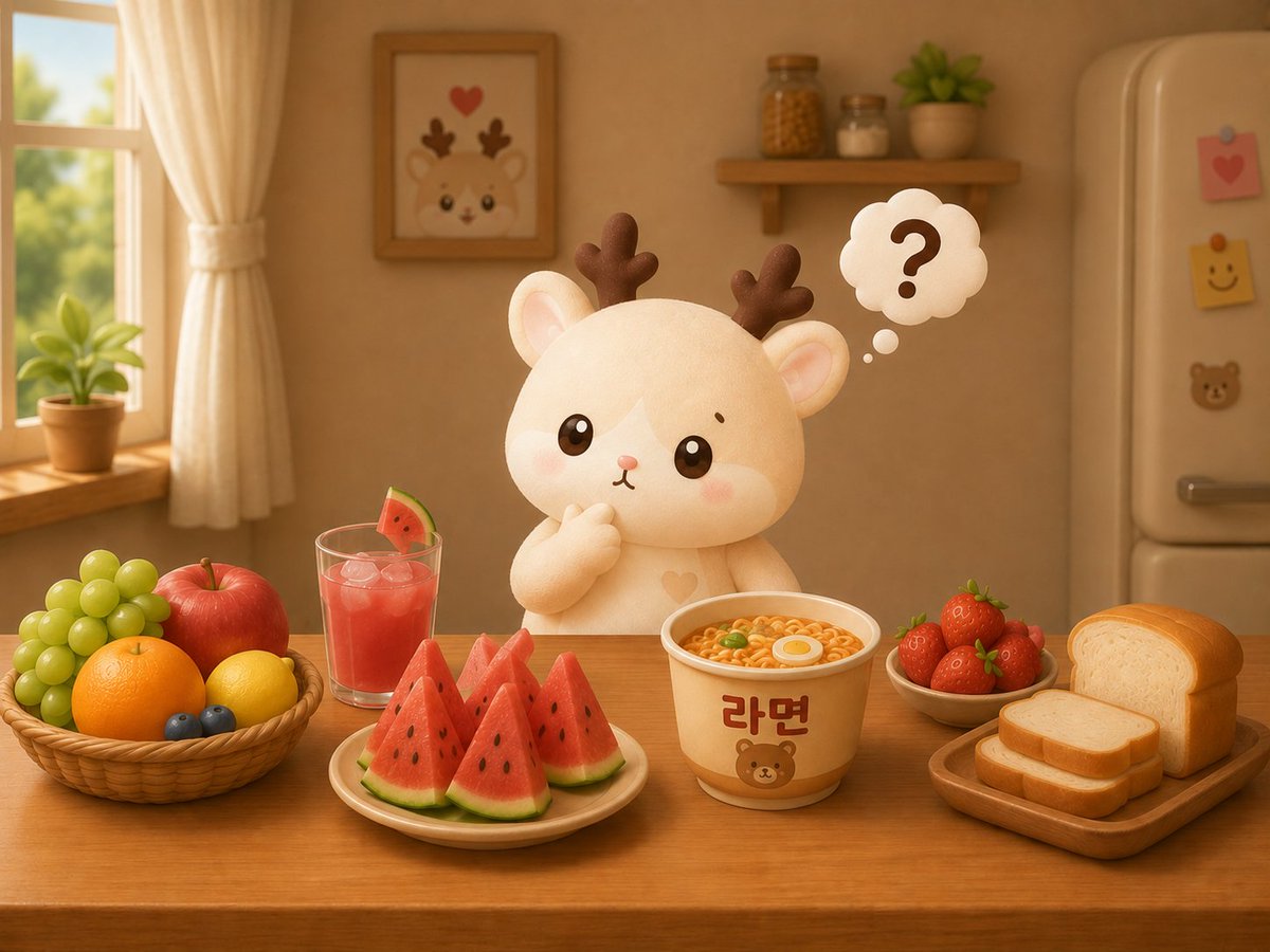 hello_dearii's tweet photo. วันนี้กินอะไรดีน้า... 🥺💭

🍉 น้ำแตงโมเย็น ๆ 🧊
🍓 สตรอว์เบอร์รี
🍜 รามยอนถ้วยโปรด
🍞 ขนมปังนุ่ม ๆ
เลือกไม่ถูกเลย... 🐹🤎✨️

#HelloDearii #Dearii #디어리
#EVAN #HEESEUNG https://t.co/hdFaDD9T6X