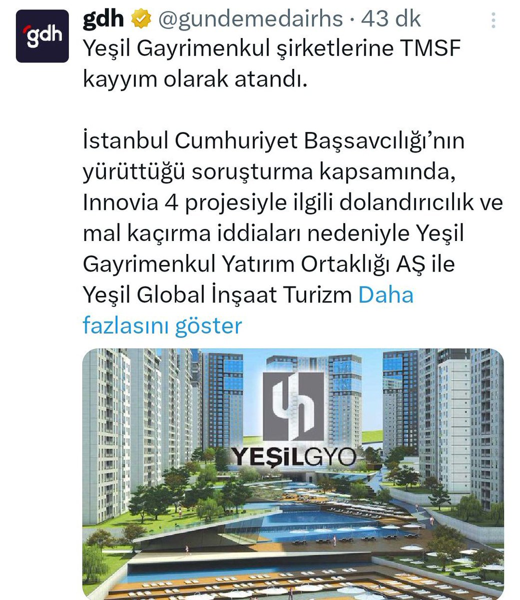ylmz_1907_ylmz's tweet photo. "Yeşil GYO (Yeşil Gayrimenkul Yatırım Ortaklığı) ve Yeşil Global İnşaat hakkında yürütülen soruşturma kapsamında TMSF (Tasarruf Mevduatı Sigorta Fonu) kayyum olarak atandı"

Bu karar iflas nedeniyle uygulanamamıştı

İflas kararı iptal edildi @adalet_bakanlik kararı uygularmısınız https://t.co/mRKjR3B40q