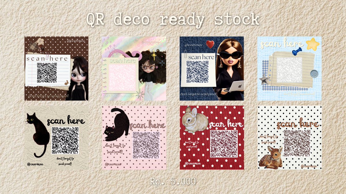 ceeroxee's tweet photo. ♡QR deco ready stock nih ⊹
catalog bisa dicek di bawah yaa ⟡
harga mulai dari 3k – 5k 💌
kalau tertarik langsung chat WA di bio ya 🫶🏻 https://t.co/yRcuqS1xXd