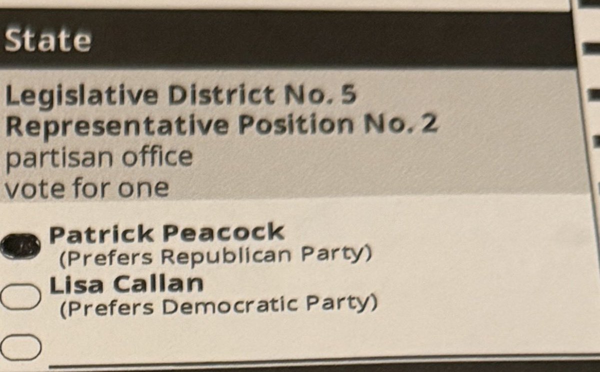 PNWConservative's tweet photo. 🚨WA PRIMARY ELECTIONS 🚨

WA Legislative District 5 Position 2

Vote FOR: Patrick Peacock (R) ✅

Let’s repeal the income tax! 

@WAGOP @KCGOP https://t.co/6WA0YW2rv8