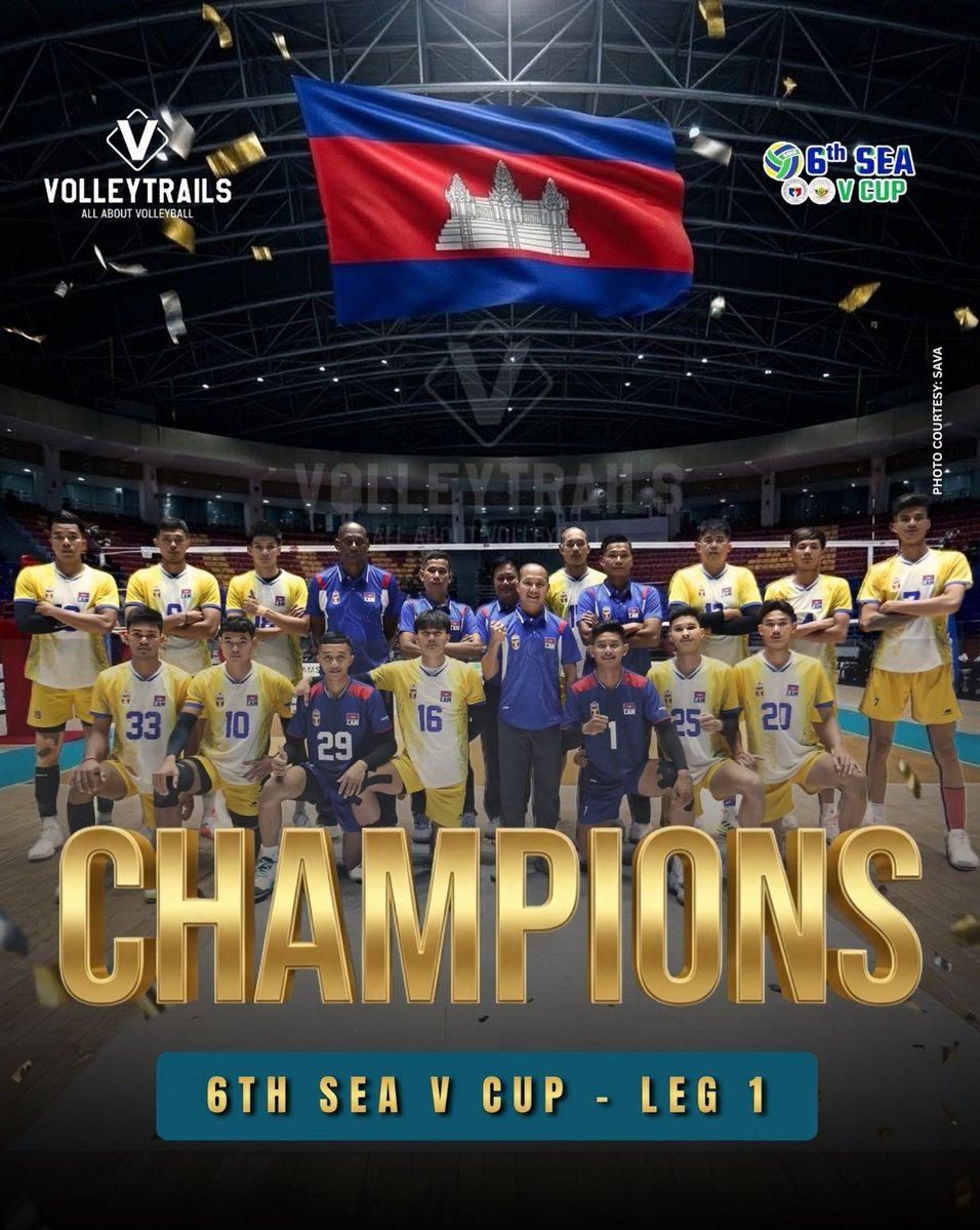 volleytrails's tweet photo. 🏆 6th SEA V Cup – Leg 1 Final Standings

🥇 🇰🇭 Cambodia
🥈 🇮🇩 Indonesia
🥉 🇹🇭 Thailand
4️⃣ 🇻🇳 Vietnam
5️⃣ 🇵🇭 Philippines
6️⃣ 🇲🇲 Myanmar

Congratulations to all the teams for an exciting opening leg of the 6th SEA V Cup! 👏

#SEAVCup #Volleyball #បាល់ទះ #AlasPilipinas #TimnasIndonesia #bongchuyen #วอลเลย์บอล