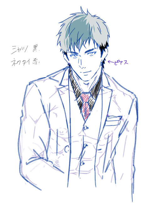 comagire_kajima's tweet photo. キャラメイク第二弾、どうもスーツとかシャツとかの襟周り何回描いても上達しないというかよくわかってないのかな？ https://t.co/W0r25bdARN
