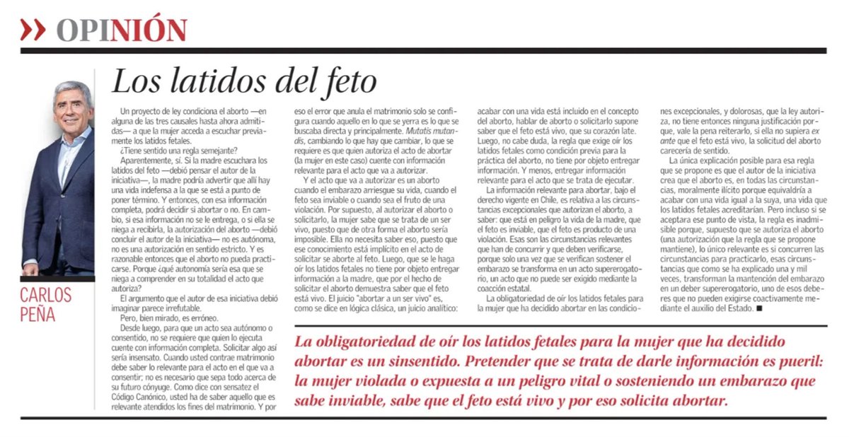 RD_Rod_O's tweet photo. Carlos Peña en filosa columna desmonta lo erróneo y frágil que es el reciente “proyecto l de aborto” presentado por la bancada PNL y republicanos. El rector, no da tregua jurídica ni ética a una propuesta vacía. https://t.co/Bur5VxgmWe