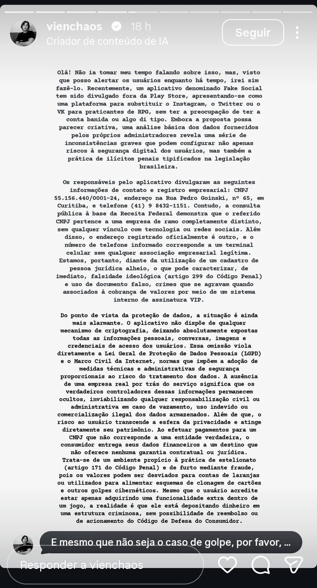warzliers's tweet photo. (FAKESOCIAL) nem uma semana de app e já está tudo caindo por terra. realmente, eu avisei ne. as pessoas são tão inocentes e burras em simplesmente oferecer seus dados para um site não criptografia e sem segurança nenhuma cara. O APP NEM SE QUER ESTÁ NA PLAYSTORE OU APPLESTORY !! https://t.co/SKCcDYbRlF