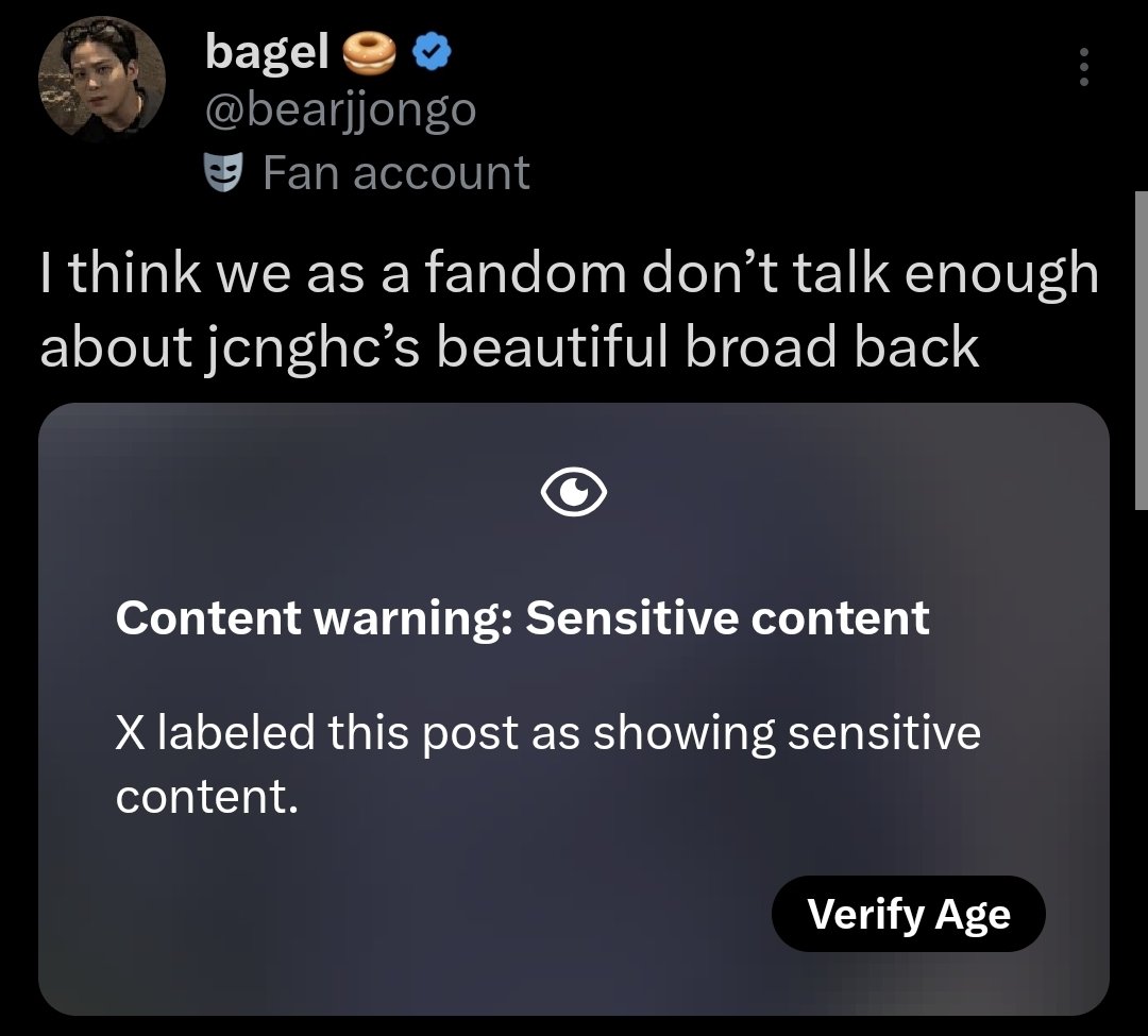 2h0elvr's tweet photo. @bearjjongo can't even look at a man's back without handing over my id or using a VPN this is fucking ridiculous https://t.co/ArZlAWf10H