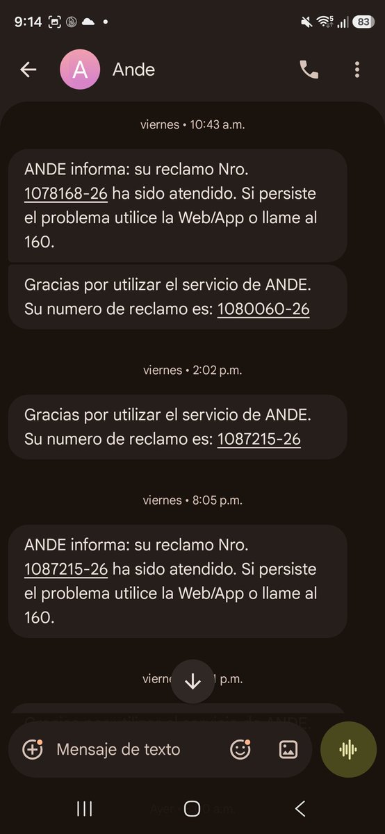 sandrydu86's tweet photo. @ANDEOficial dejen de cerrar mis reclamos si no solucionaron aun, seguimos con el problema, ustedes me suelen llamar para confirmar si ya está, confirmen primero antes de cerrar algo que no solucionaron aún, son 4 días ya , vengan a revisar en mi casa en la zona https://t.co/ogo7W6YUez