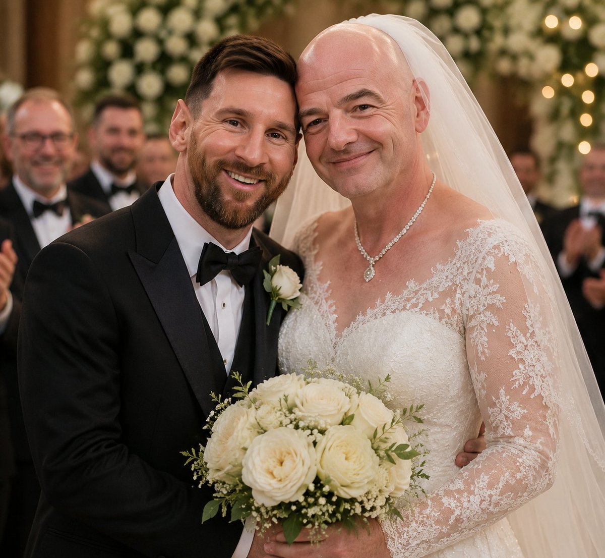 nssbshais's tweet photo. Person say today na Messi and Fifa president wedding na why dem want share rings 😂 #worldcupfinal https://t.co/wW5v78pRWg