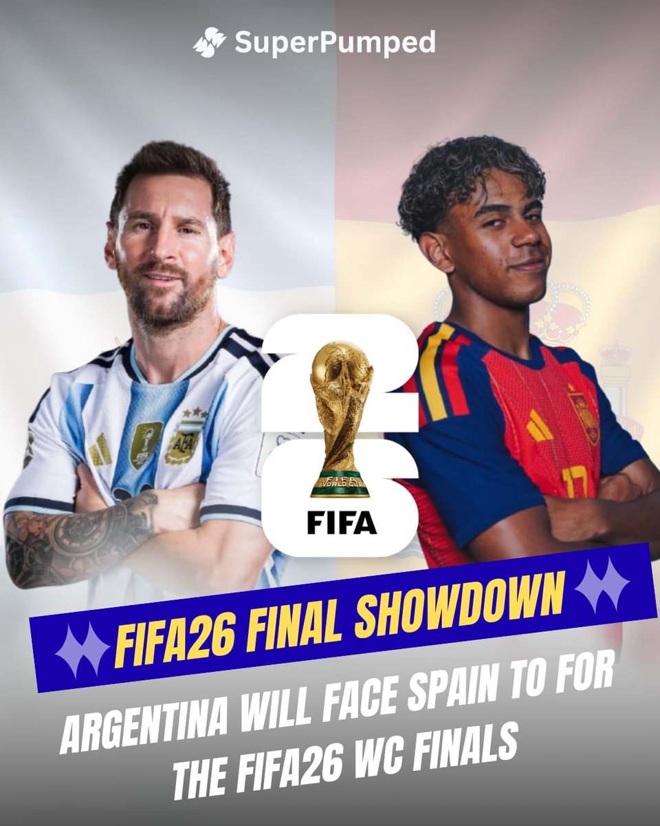 trysuperpumped's tweet photo. Two footballing giants, one ultimate prize, and 90 minutes to make history.

Will Argentina add another star, or will Spain reclaim the world crown? https://t.co/nCzIk2sv0B