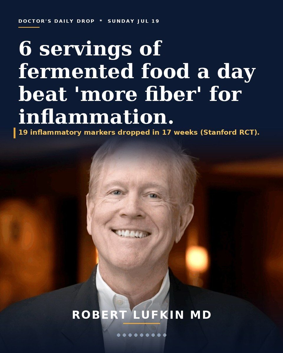 robertlufkinmd's tweet photo. New in Cell: fermented foods, not fiber, moved the needle on inflammation. (1/7) https://t.co/O5rLS6Wrji