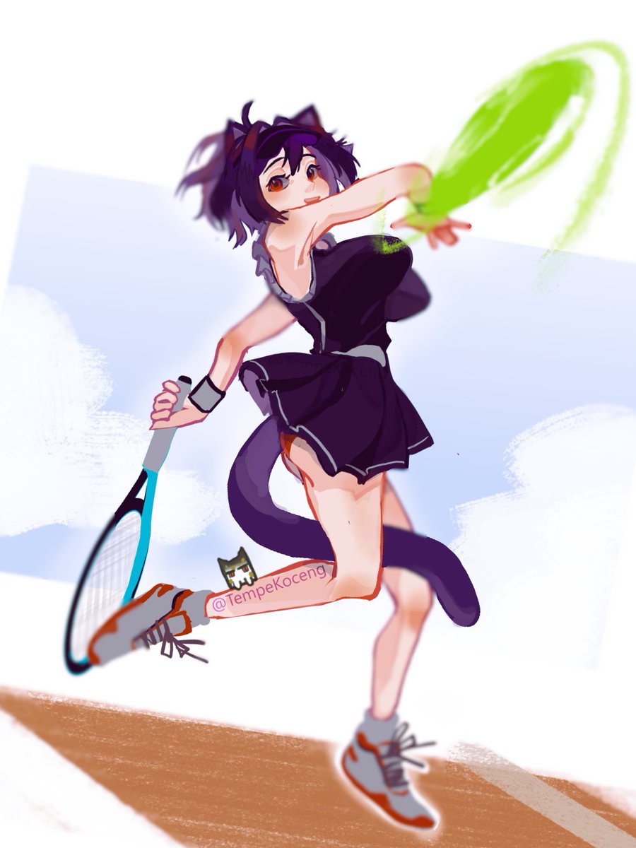 TempeKoceng's tweet photo. NYAHHH I MADE #fanart OF @LatteMeowCatto playing #tennis. One of the more goated #art I made in a while.🎾🐈‍⬛ https://t.co/KDizTXqltk