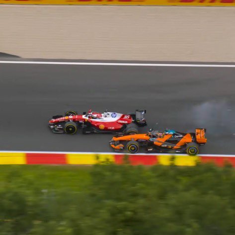 chirrari's tweet photo. So you can squeeze another driver, make contact with that said so driver, and not receive a penalty. But when you are chilling and minding your business, driving on the racing line, left space, and another driver just so happens to take themselves out of the race, it’s a penalty… Crazy work from the FIA 😪