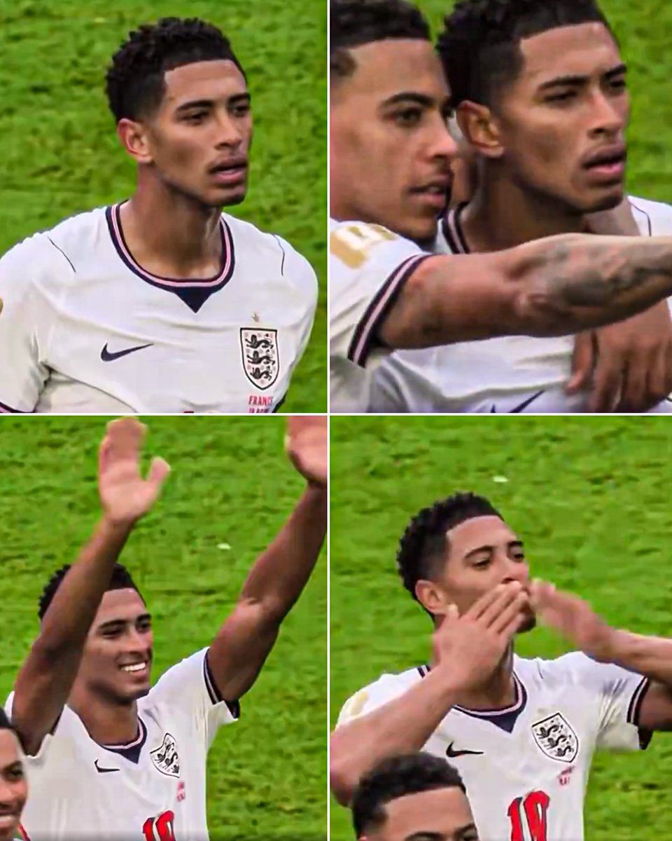 ESPNUK's tweet photo. Jude Bellingham couldn’t spot his family in the stands and Morgan Rogers stepped in to help him 🥹
 
The instant smile ❤️ https://t.co/TowCDiIwVI