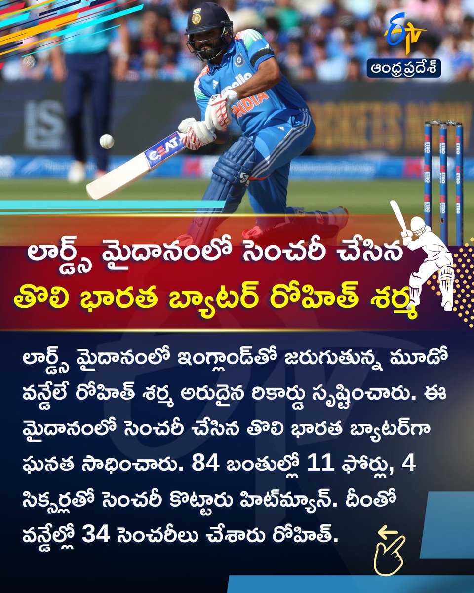 etvandhraprades's tweet photo. లార్డ్స్ మైదానంలో సెంచరీ చేసిన
తొలి భారత్ బ్యాటర్ రోహిత్ శర్మ
#RohitSharmaRecord #RohitSharmaInLordsGround #INDvsEND #ETVDigital https://t.co/YwMFlErGfg