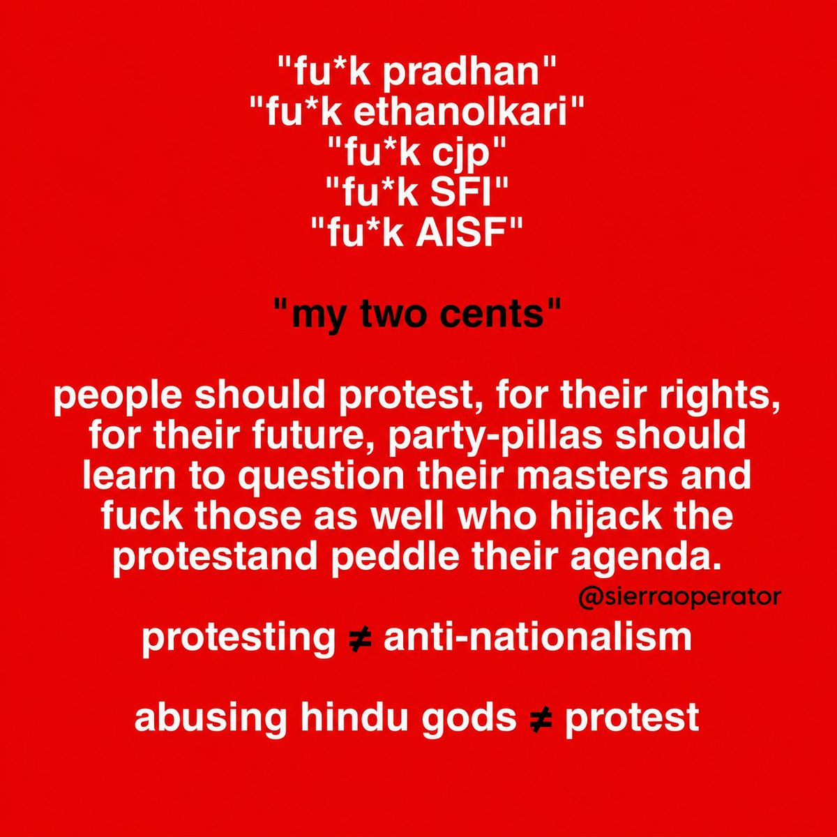 Neetivaan's tweet photo. जनहित में जारी ☀️

protest should be apolitical, not a place to abuse hindu gods https://t.co/8yHvdIasxs