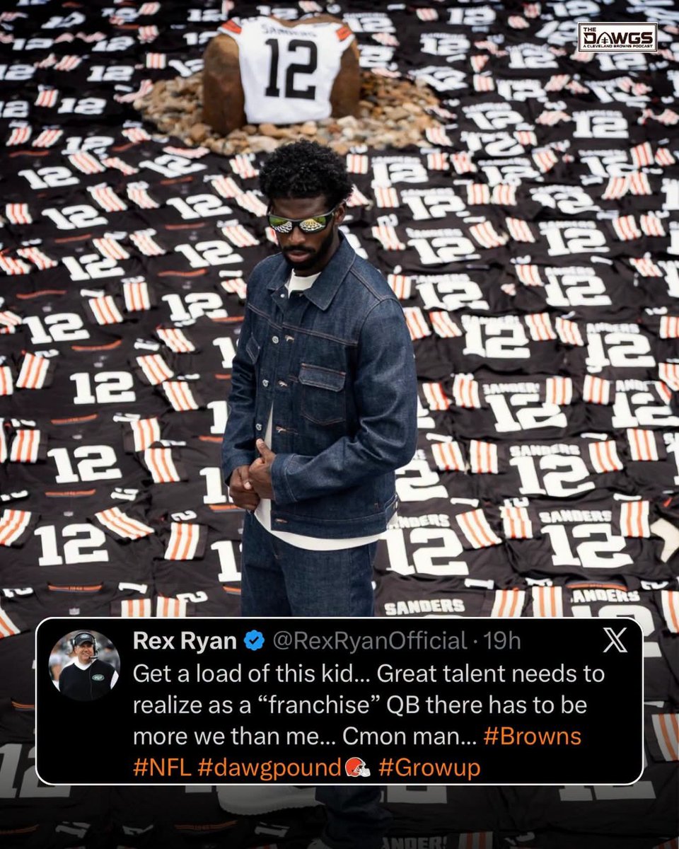 MandownP's tweet photo. @RexRyanOfficial Always have harsh words for Shedeur like its personal with him. Did have any words for Jaxson Dart's Trump rally speech or Scatteboo almost breaking his leg doing a backflip on stage? Does he know we can see his disparity? @ShedeurSanders #nfl #SheduerSanders https://t.co/Gyjc39GWHJ