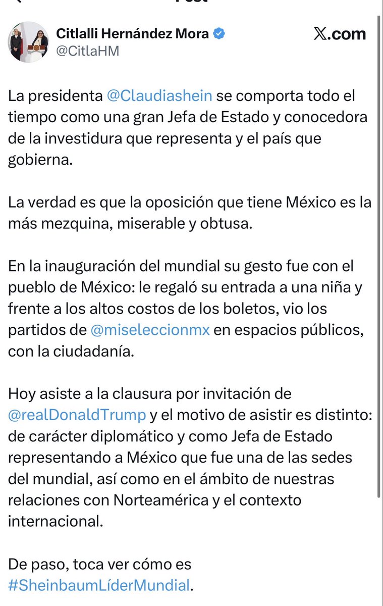 CarlosTorresF_'s tweet photo. La maroma que se aventó @CitlaHM es una joya.

Le dio la espalda a los mexicanos y a la sede mundialista por miedo al repudio social que provoca su mermada investidura.

Citlalli le inventa lavar la cara a la señora pero la realidad no la cambiará ni con todas las maromas que de. https://t.co/Xk9IqLnnNX