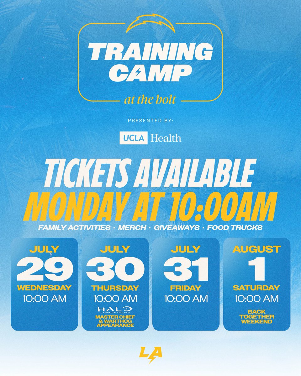 chargers's tweet photo. see y'all soon ⚡️

week 1 tix drop tmrrw at 10am → https://t.co/rXZuV49znK https://t.co/aOVqdGWdhP